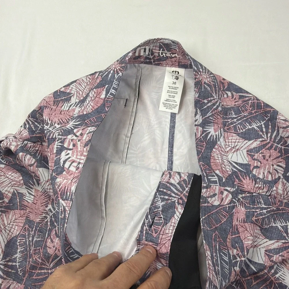 Travis Mathew Shorts Mens 38 Gray Pink Palm Leaf Boardshorts‎ Swim Trunks